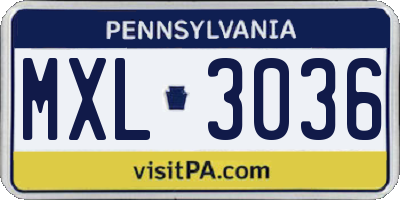 PA license plate MXL3036
