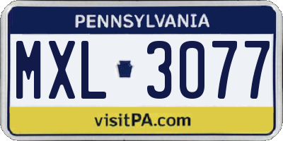 PA license plate MXL3077