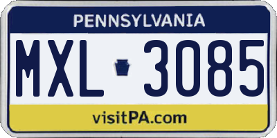 PA license plate MXL3085