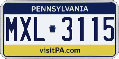 PA license plate MXL3115