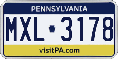 PA license plate MXL3178