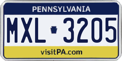 PA license plate MXL3205
