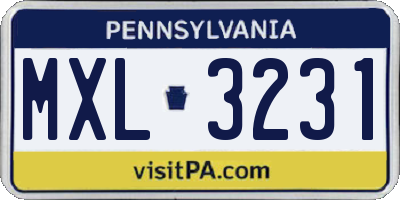 PA license plate MXL3231