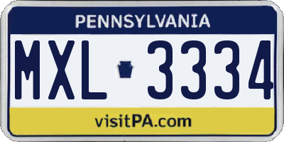 PA license plate MXL3334