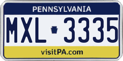 PA license plate MXL3335