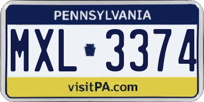 PA license plate MXL3374