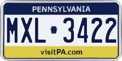 PA license plate MXL3422
