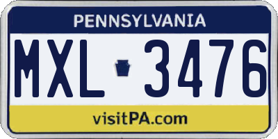 PA license plate MXL3476