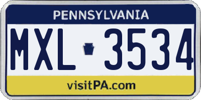 PA license plate MXL3534