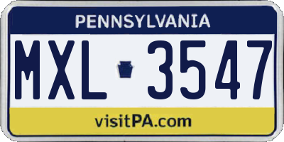 PA license plate MXL3547