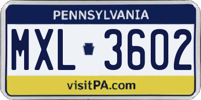 PA license plate MXL3602