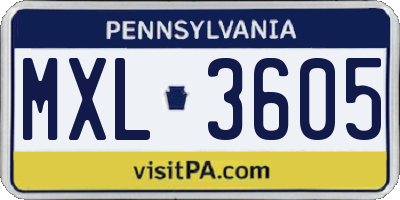 PA license plate MXL3605