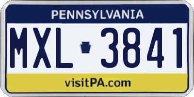 PA license plate MXL3841