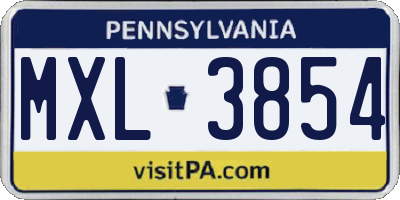 PA license plate MXL3854