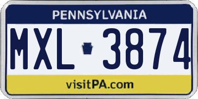 PA license plate MXL3874