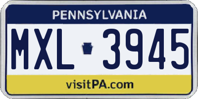 PA license plate MXL3945