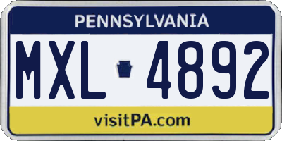 PA license plate MXL4892