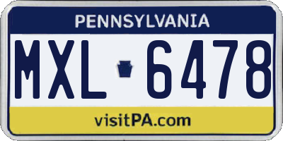 PA license plate MXL6478