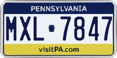PA license plate MXL7847