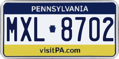 PA license plate MXL8702