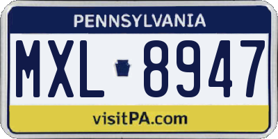 PA license plate MXL8947