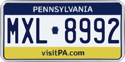 PA license plate MXL8992