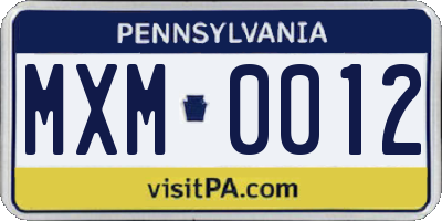 PA license plate MXM0012