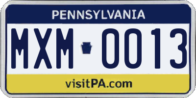 PA license plate MXM0013