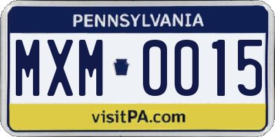 PA license plate MXM0015