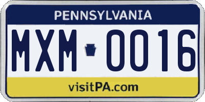 PA license plate MXM0016