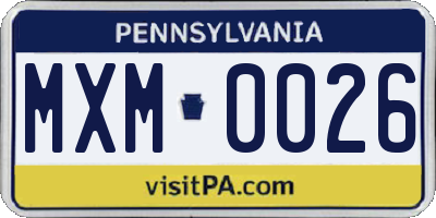 PA license plate MXM0026