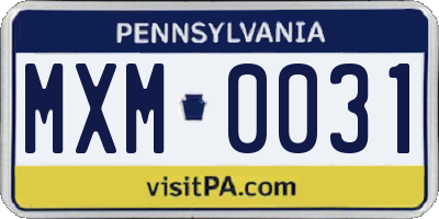 PA license plate MXM0031