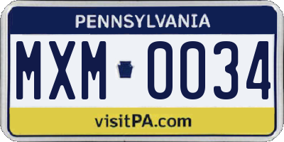 PA license plate MXM0034