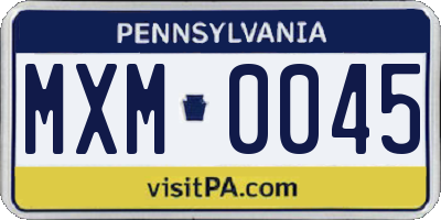 PA license plate MXM0045