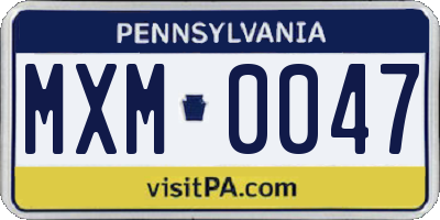 PA license plate MXM0047