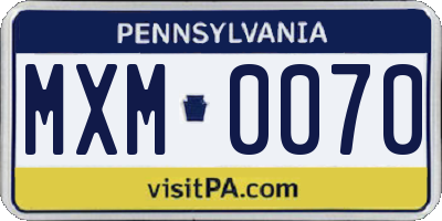 PA license plate MXM0070
