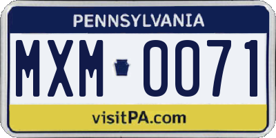 PA license plate MXM0071