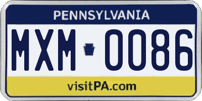 PA license plate MXM0086