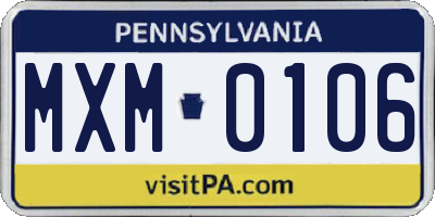 PA license plate MXM0106