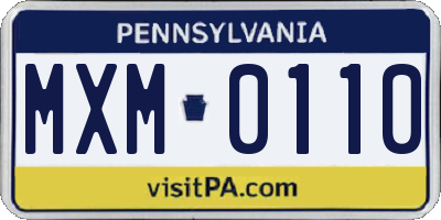 PA license plate MXM0110