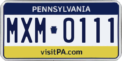 PA license plate MXM0111