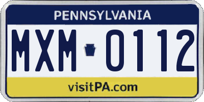 PA license plate MXM0112