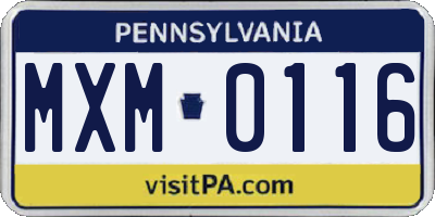 PA license plate MXM0116