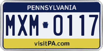 PA license plate MXM0117