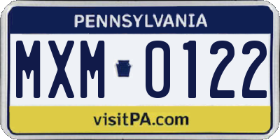 PA license plate MXM0122