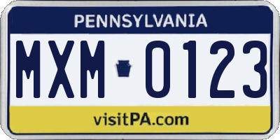 PA license plate MXM0123