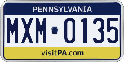PA license plate MXM0135