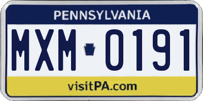 PA license plate MXM0191
