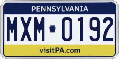 PA license plate MXM0192
