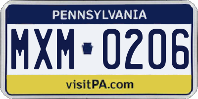 PA license plate MXM0206